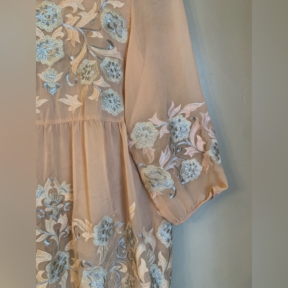 One September Easterly embroidered blouse anthropologie top shirt floral sheer - Picture 5 of 9